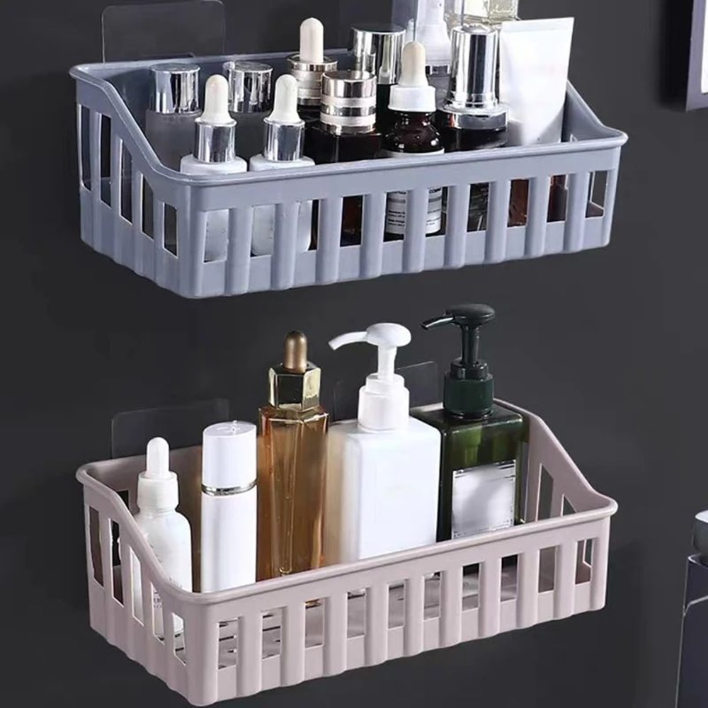 NoDrill Bathroom Shelf Organizer Wall Mounted Shower Storage Rack For Shampoo Toiletries 0