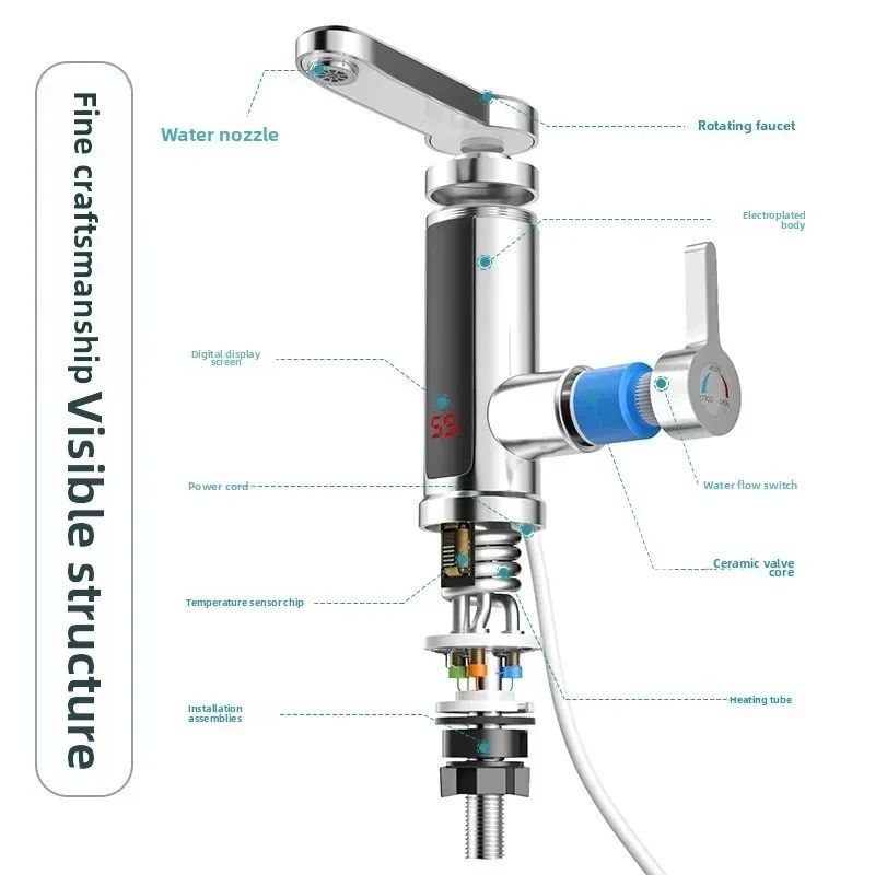 Instant Electric Water Heater Faucet 220V Tankless Hot Water Tap With Digital Temperature Display 5