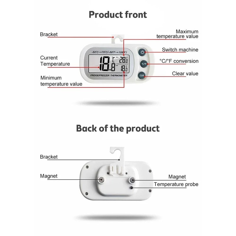 Digital Fridge Thermometer With LCD Display Freezer Refrigerator Temperature Monitor With Hook M 3