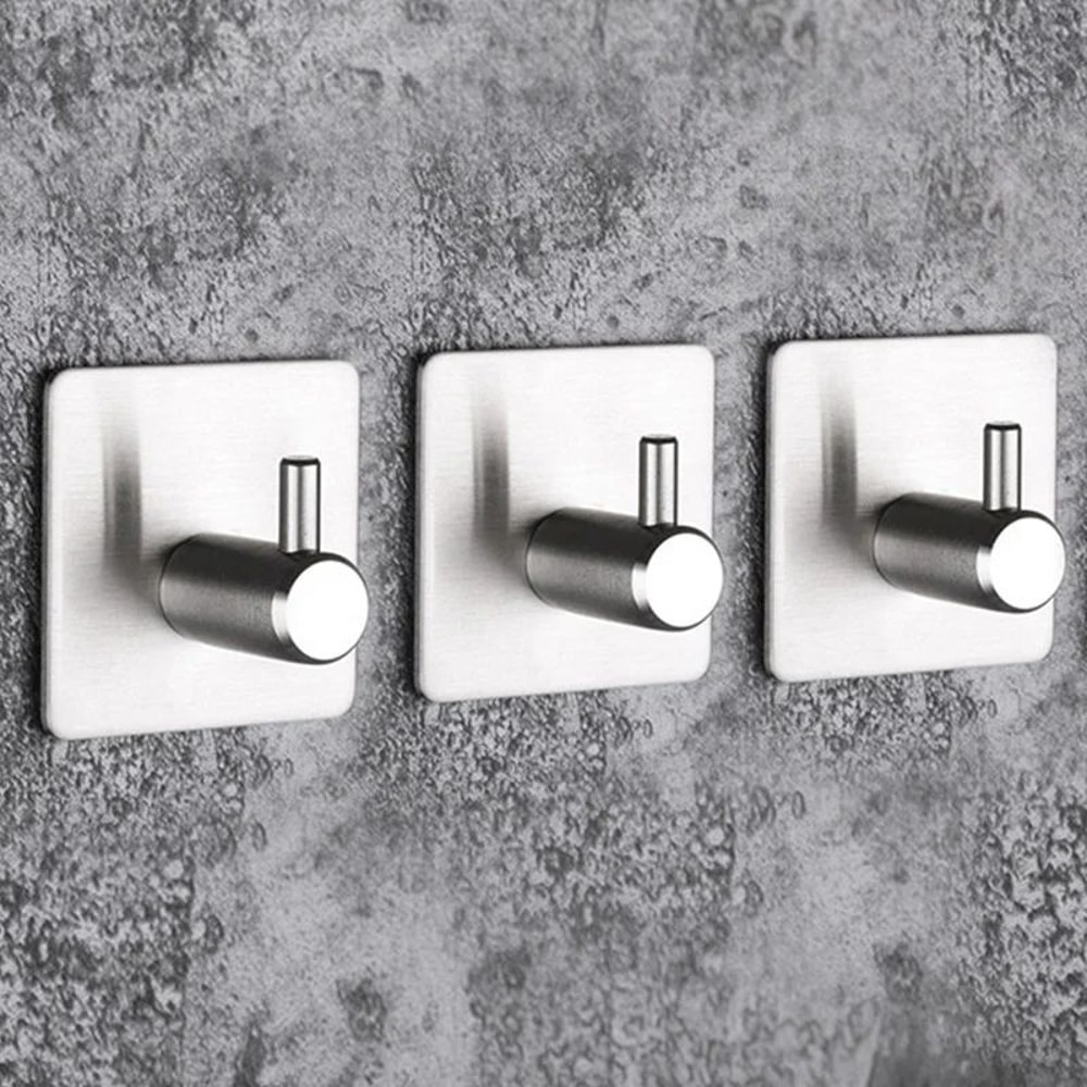 Stainless Steel SelfAdhesive Wall Hooks HeavyDuty Waterproof Towel Clothes Holder Rack NoDrill 2