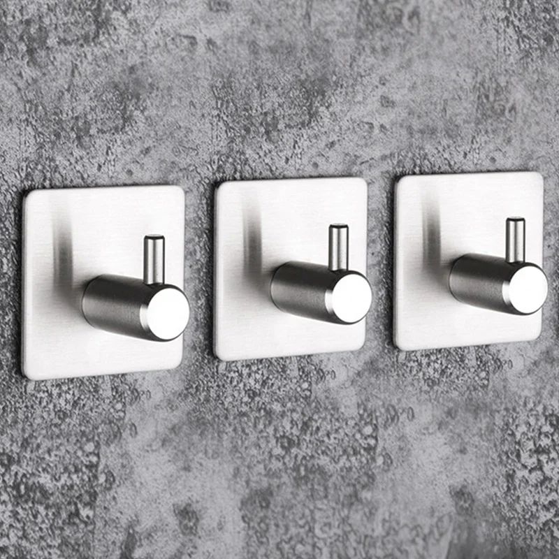 Stainless Steel SelfAdhesive Wall Hooks HeavyDuty Waterproof Towel Clothes Holder Rack NoDrill 2