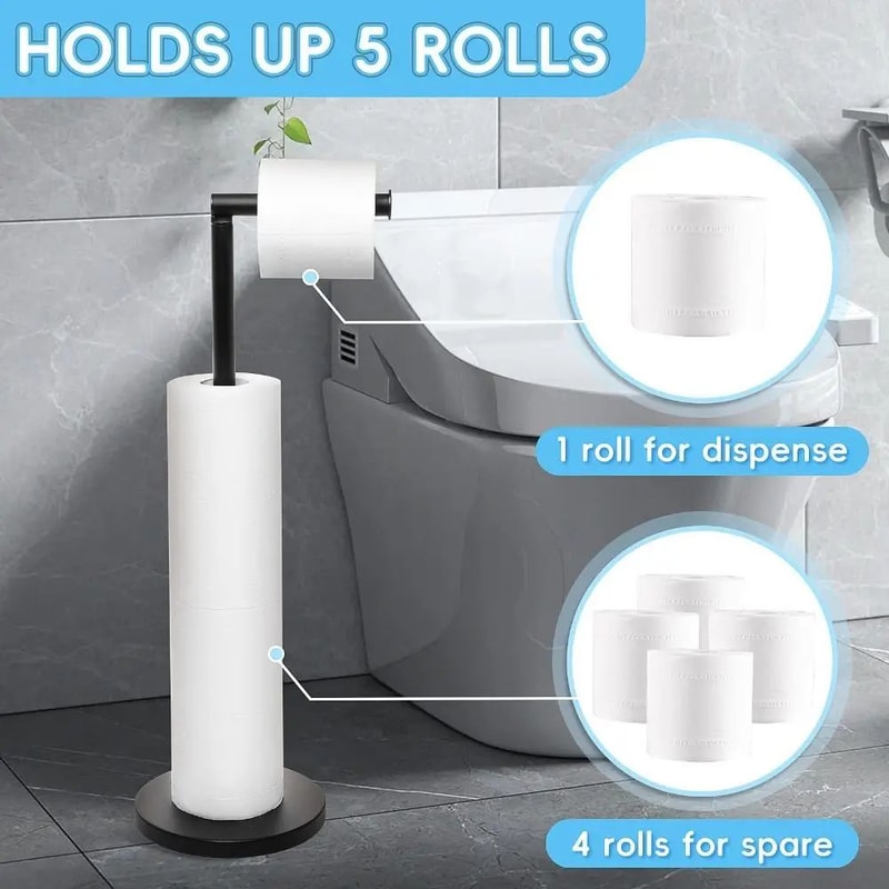 Stainless Steel Freestanding Toilet Paper Holder Stand Rustproof 5Roll Storage Tissue Rack 2