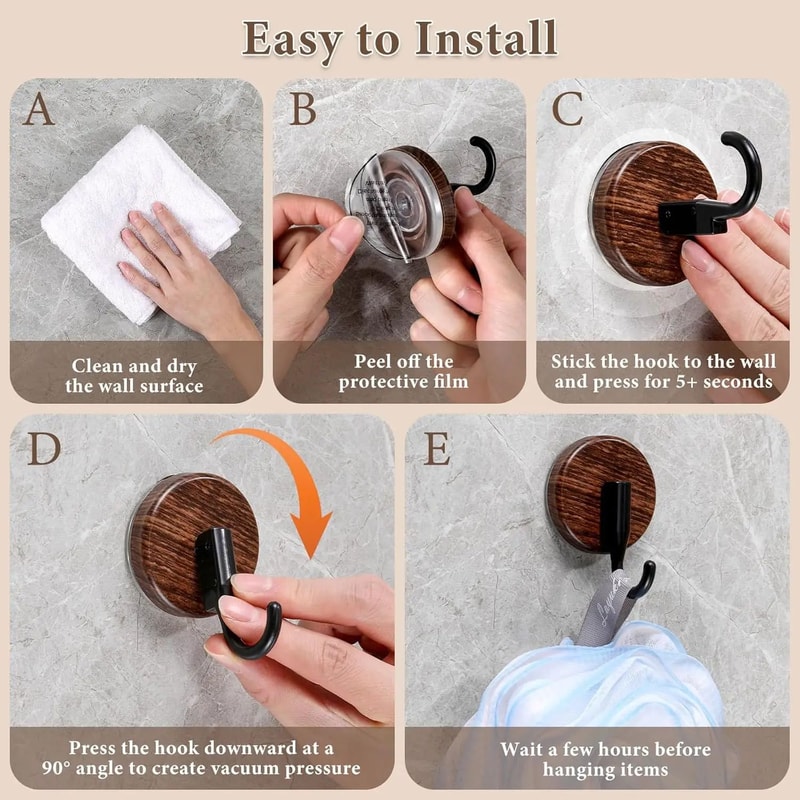 Waterproof Suction Cup Wall Hook HeavyDuty Rustproof Towel Shower Hook For Bathroom Kitchen 3