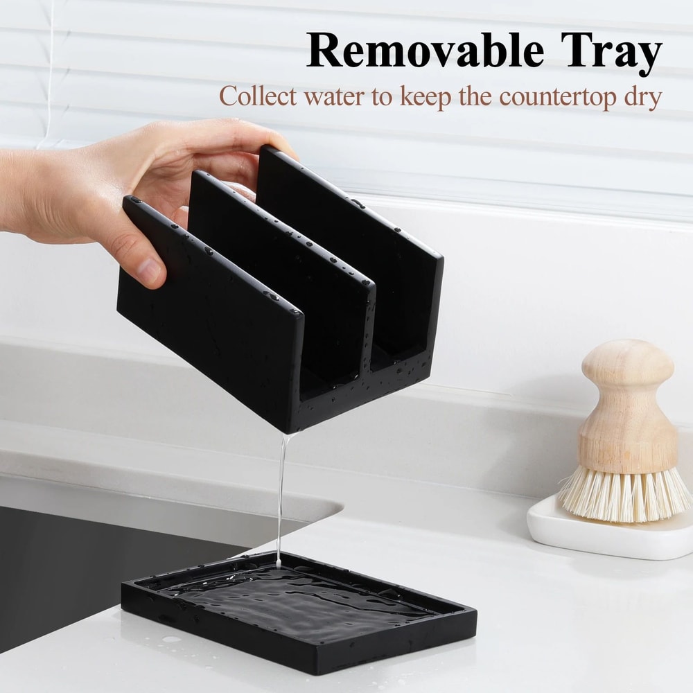 Luxspire Resin Sponge Holder For Sink DualCompartment Kitchen Sponge Caddy With Drainage Tray 1