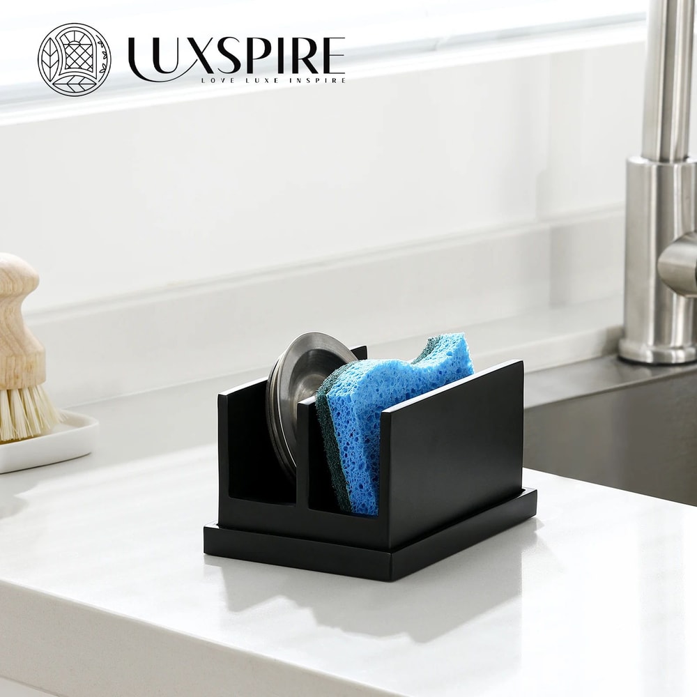 Luxspire Resin Sponge Holder For Sink DualCompartment Kitchen Sponge Caddy With Drainage Tray 2