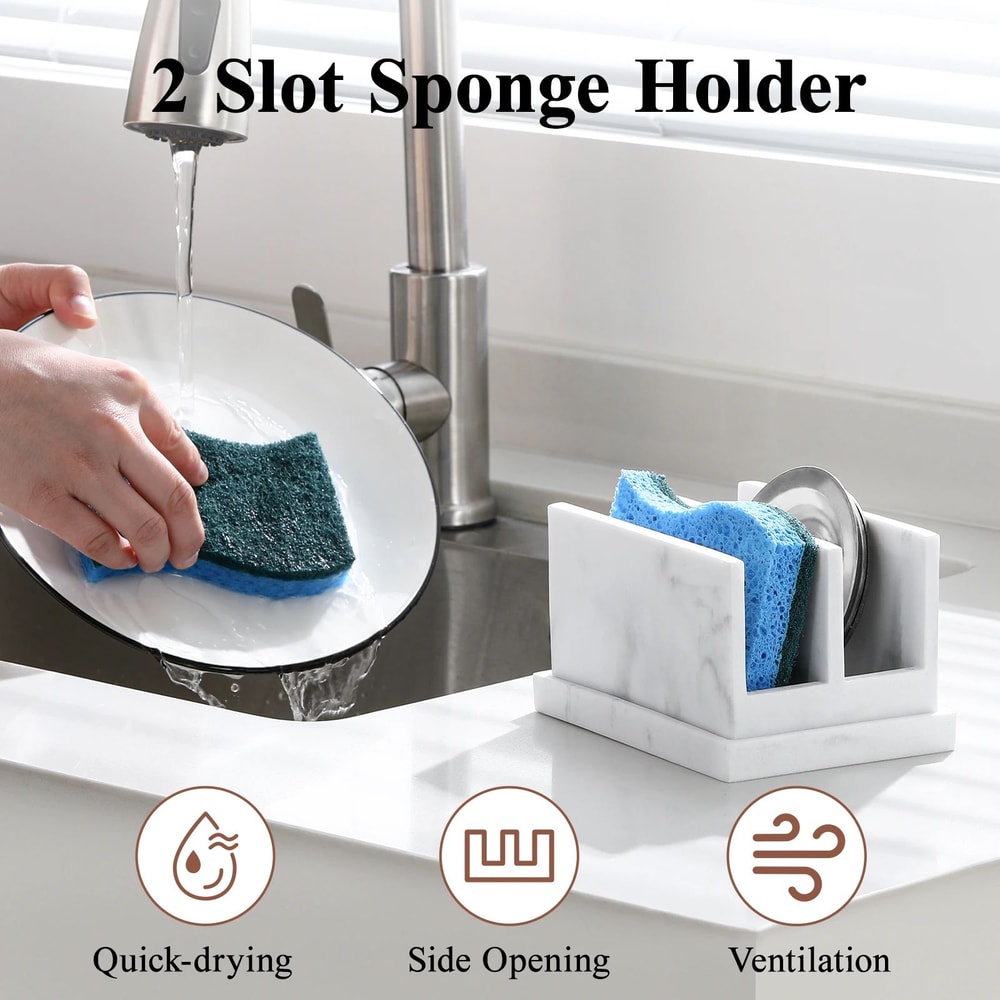 Luxspire Resin Sponge Holder For Sink DualCompartment Kitchen Sponge Caddy With Drainage Tray 5