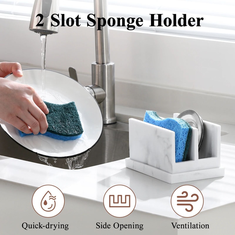 Luxspire Resin Sponge Holder For Sink DualCompartment Kitchen Sponge Caddy With Drainage Tray 5