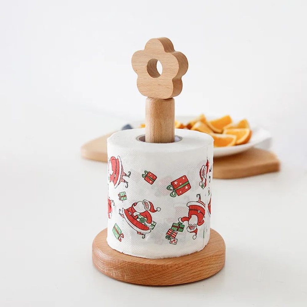 JapaneseStyle Solid Wood Paper Towel Holder Vertical Beech Wood Kitchen Roll Rag Storage Rack 5