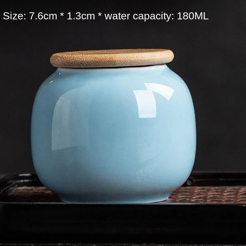 Vintage Ceramic Storage Jar With Bamboo Lid Mini European Tea Candy Cookie Sealed Container Decor 5
