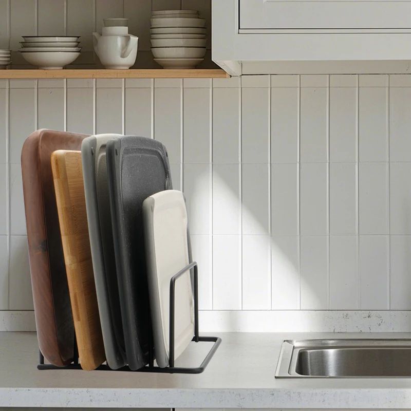 5Tier Metal Cutting Board Organizer Rack SpaceSaving Kitchen Holder For Boards Bakeware Trays 3