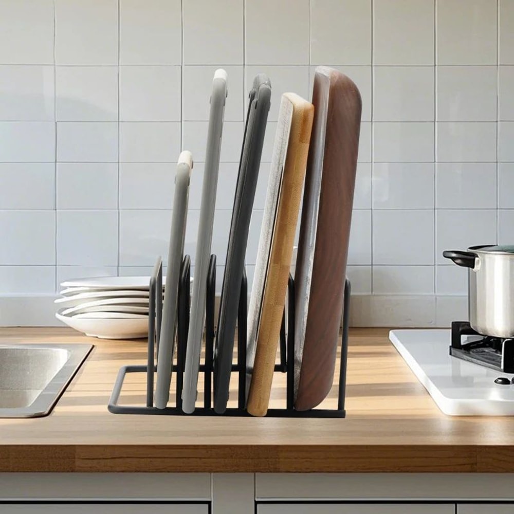 5Tier Metal Cutting Board Organizer Rack SpaceSaving Kitchen Holder For Boards Bakeware Trays 0