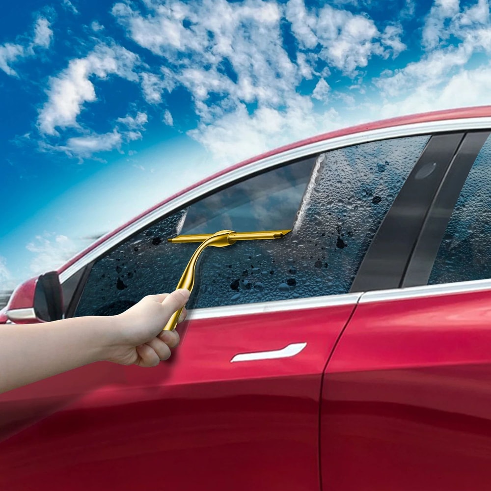 10in Stainless Steel Shower Squeegee Glass Window Cleaner With Silicone Blade Hook Set 1