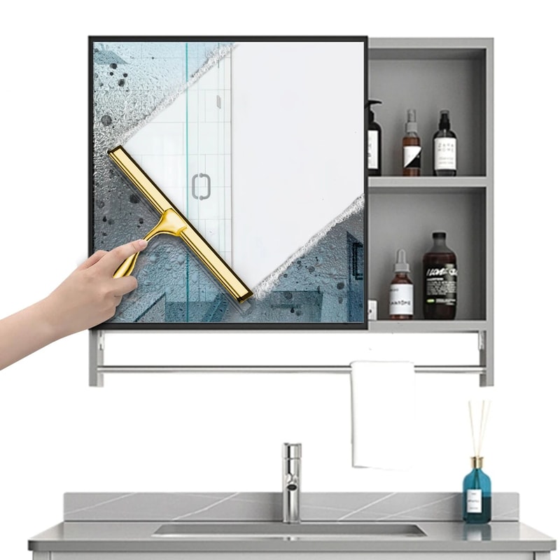 10in Stainless Steel Shower Squeegee Glass Window Cleaner With Silicone Blade Hook Set 4