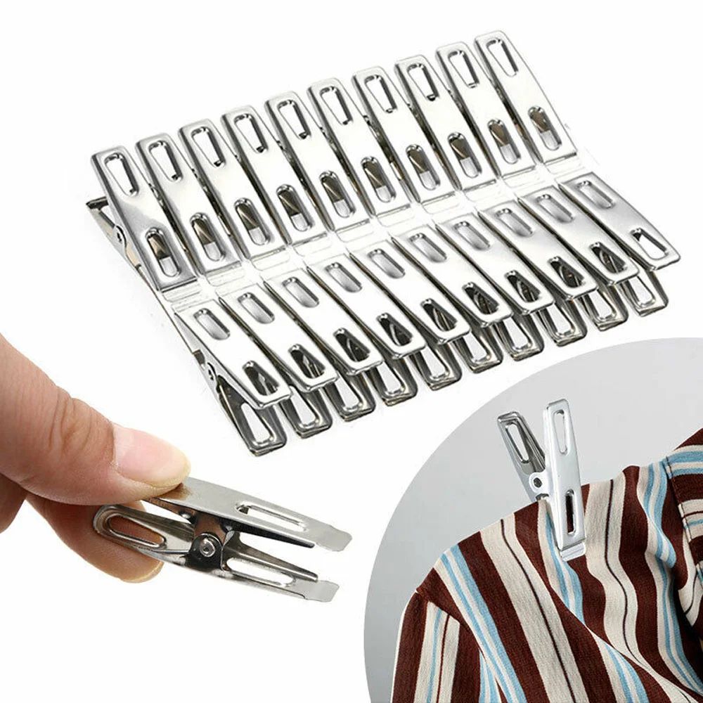 Stainless Steel Clothes Pegs Set 204060pcs Windproof Metal Clothespins For Laundry Home Use 0