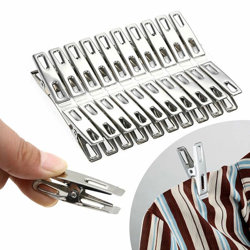 Stainless Steel Clothes Pegs Set 204060pcs Windproof Metal Clothespins For Laundry Home Use 0