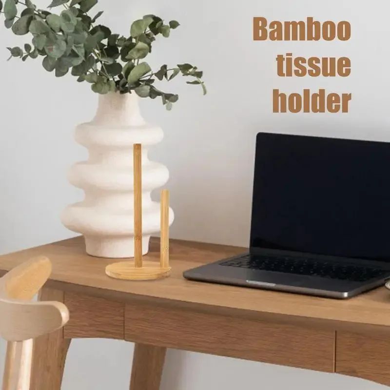 EcoStand Bamboo Paper Towel Holder AntiSlip Vertical Kitchen Roll Organizer Rack 1