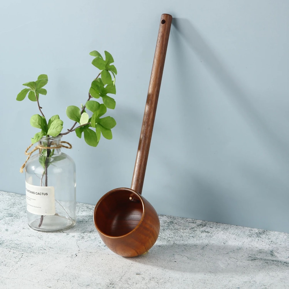 PureWood MultiPurpose Wooden Ladle Scoop Long Handle Bath Tea Kitchen Serving Spoon 2