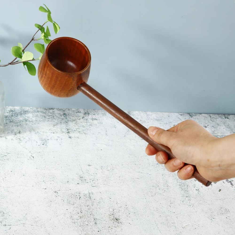 PureWood MultiPurpose Wooden Ladle Scoop Long Handle Bath Tea Kitchen Serving Spoon 3