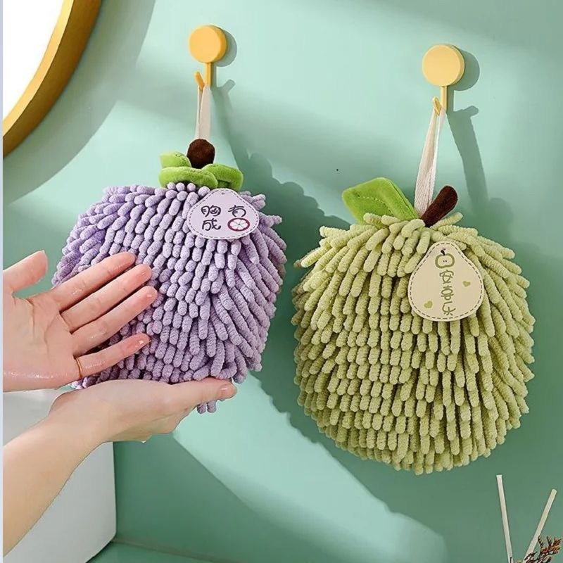 SoftDry Chenille Hand Towel Ball UltraAbsorbent Microfiber Hanging Kitchen Bathroom Towel 3