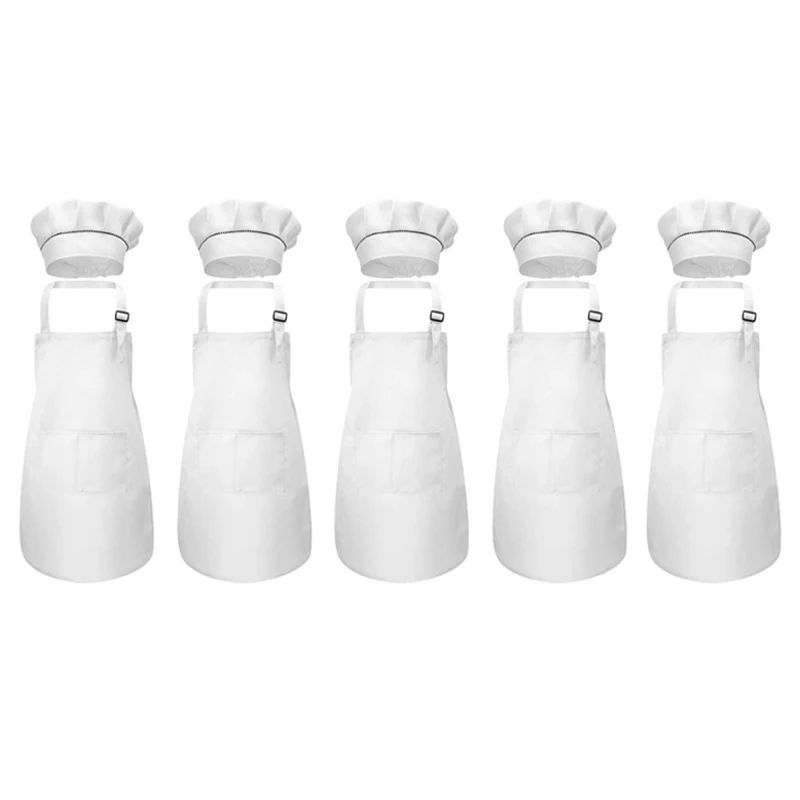 LittleChef Kids Apron Hat Set 5 Sets Adjustable Cooking Painting Costume Kit For Children 6