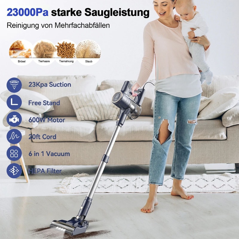 PowerSweep I8 Corded Stick Vacuum Cleaner 23000Pa HighSuction Lightweight Vacuum For Floors Carpet
