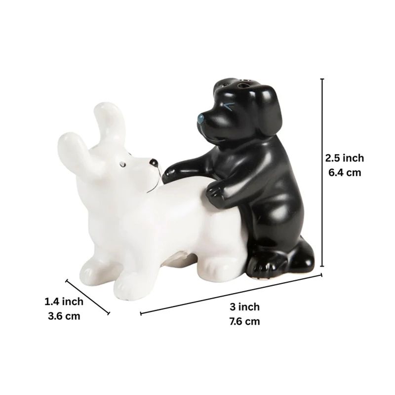 PupSpice Ceramic Dog Salt Pepper Shaker Set Black White Novelty Kitchen Spice Jars 4
