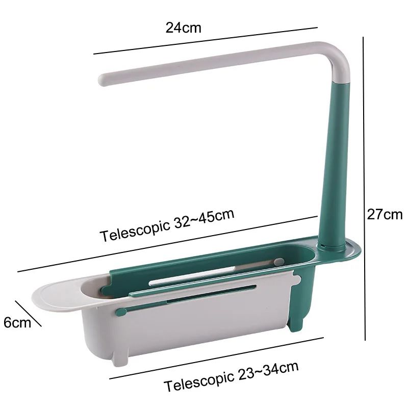 ExtendoSink Telescopic Sink Organizer Rack Adjustable Soap Sponge Holder With Drain Basket Towel 5