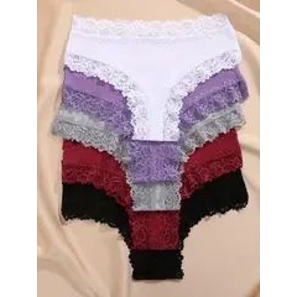 5pcs LaceBloom Cotton Panties Set Soft Floral Lace Patchwork Womens Briefs 7