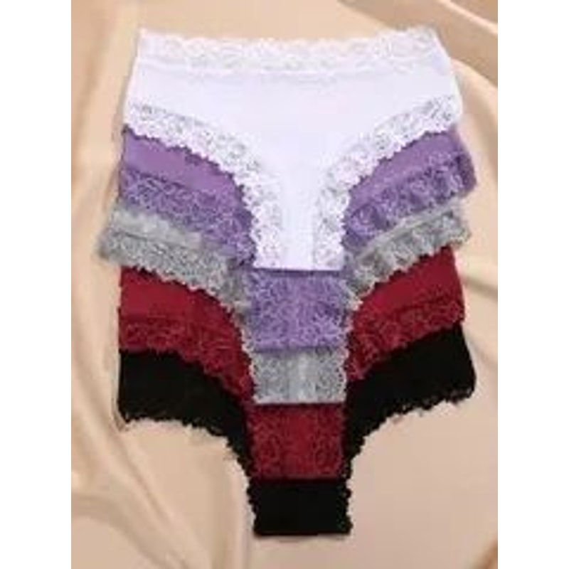 5pcs LaceBloom Cotton Panties Set Soft Floral Lace Patchwork Womens Briefs 7