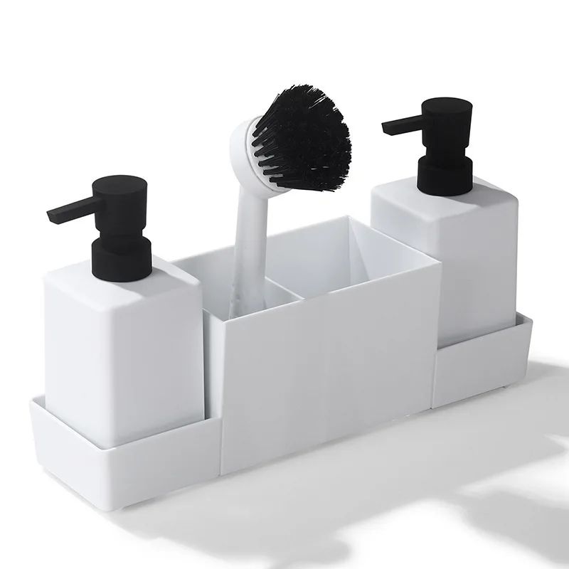 CleanFlow Kitchen Soap Dispenser With Sponge Holder Sink Caddy Organizer Set Matte Black 7