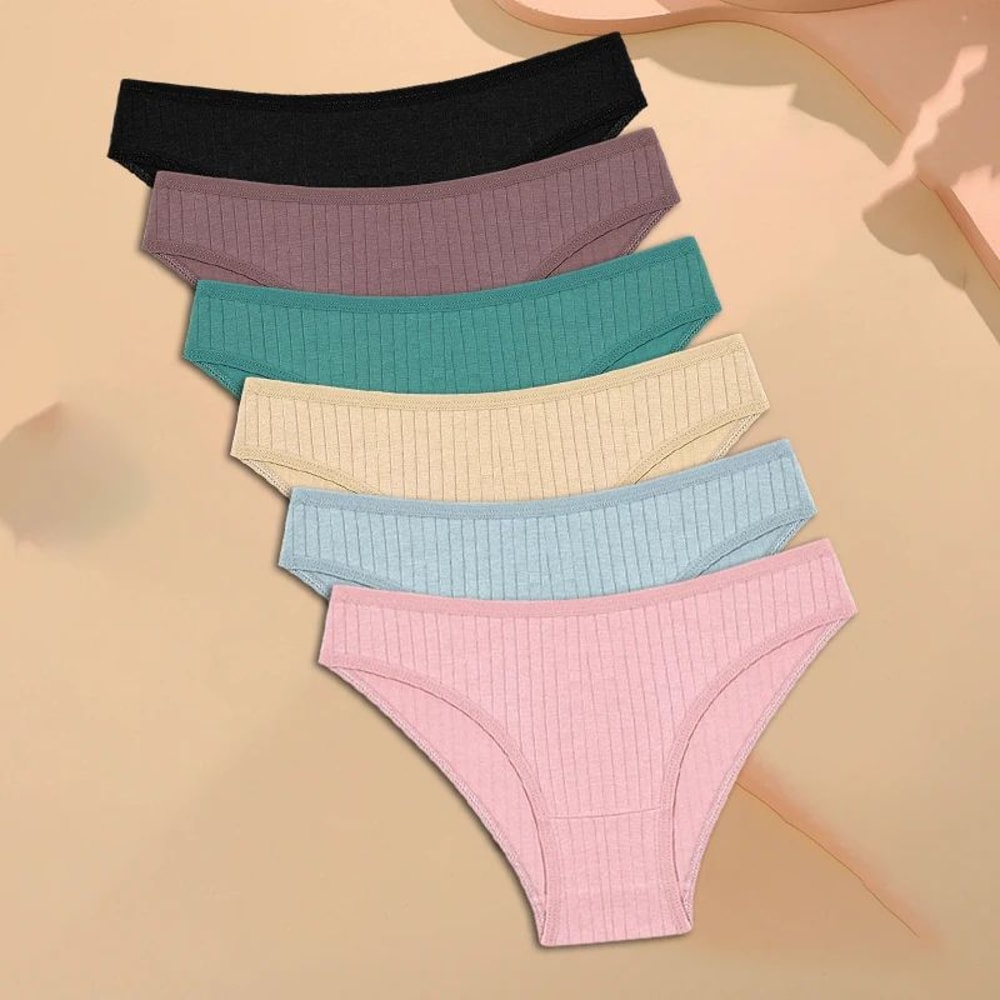 FineToo Womens Cotton Panty Set Soft Stretch Striped Solid Comfortable Briefs 5