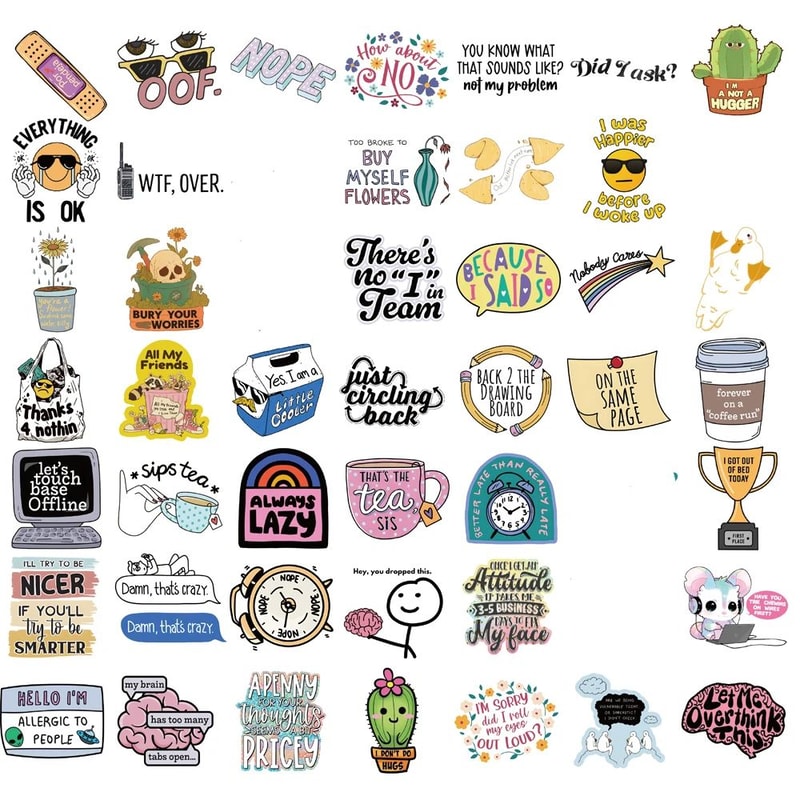 SnarkPop Sarcastic Sticker Pack Aesthetic Kawaii Waterproof Graffiti Decals 50pcs 7