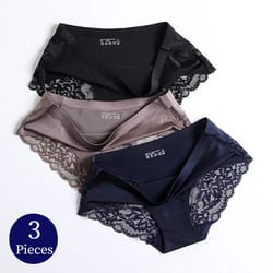 trowbridge women's lace satin panty set – sexy soft silk briefs comfortable underwear, 3pcs