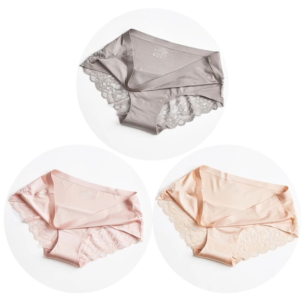TrowBridge Womens Lace Satin Panty Set Sexy Soft Silk Briefs Comfortable Underwear 3pcs 8