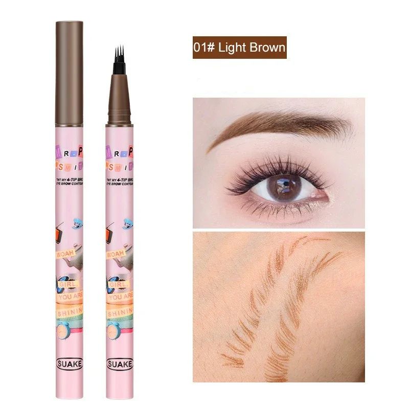 BrowDefine 4Color Waterproof Fork Tip Eyebrow Pen LongLasting Microblading Effect Liquid Brow Penc 5