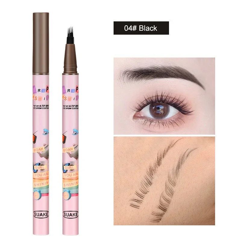BrowDefine 4Color Waterproof Fork Tip Eyebrow Pen LongLasting Microblading Effect Liquid Brow Penc 8