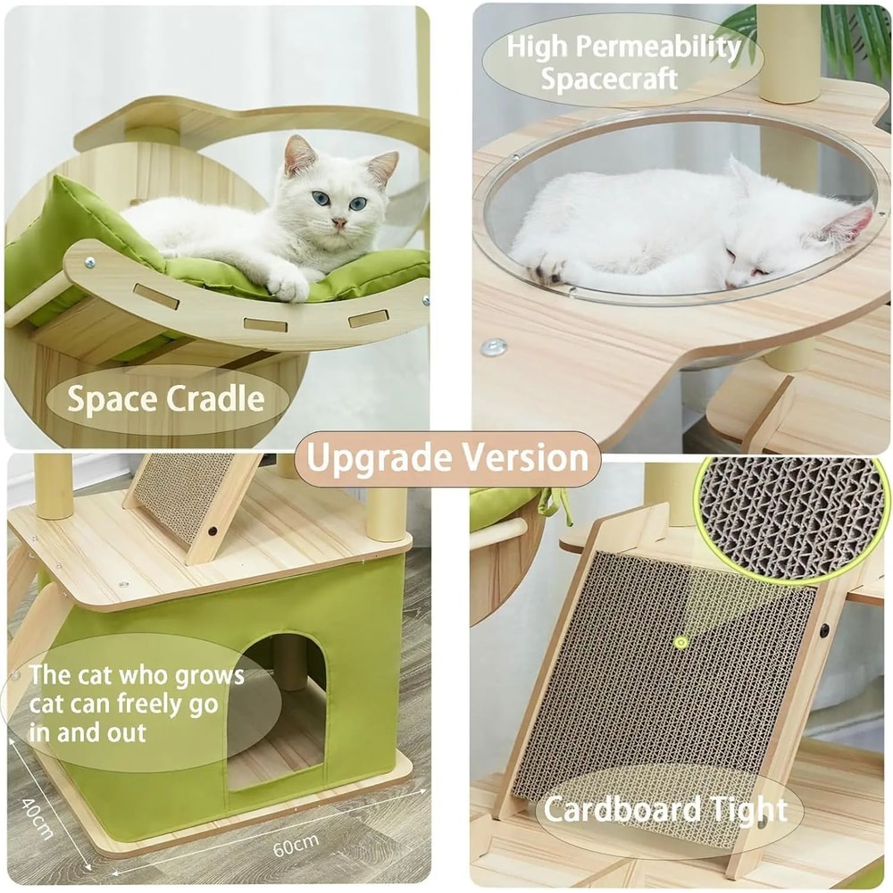 GreenLuxe 59in Modern Cat Tree Tower MultiLevel Condo With Space Capsule Hammock Scratching Posts 2