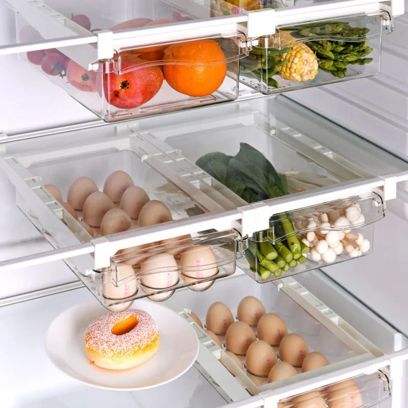 UnderShelf Refrigerator Drawer Organizer Transparent Food Storage Box For Fruits Vegetables Eggs 1