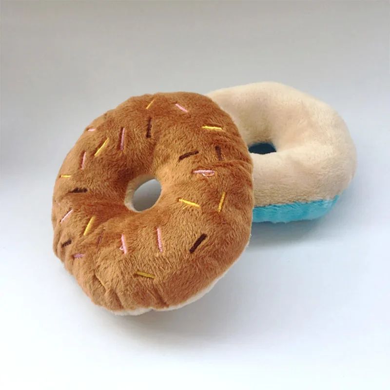 SnuggleBite Donut Plush Dog Toy Soft Squeaky Chew Toy For Small Medium Dogs 1