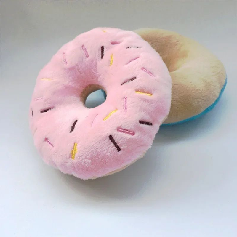 SnuggleBite Donut Plush Dog Toy Soft Squeaky Chew Toy For Small Medium Dogs 3