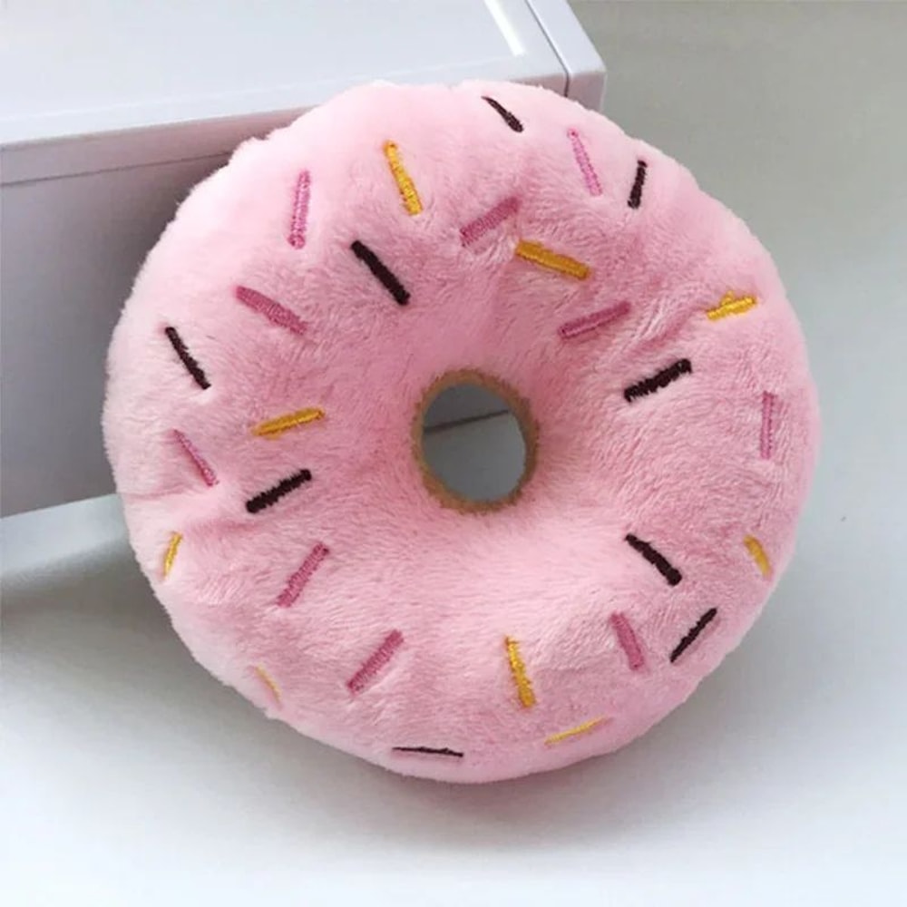 SnuggleBite Donut Plush Dog Toy Soft Squeaky Chew Toy For Small Medium Dogs 7