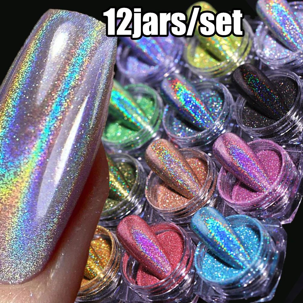 HoloShine 12Jar Nail Glitter Powder Set UltraFine Holographic Unicorn Mirror Pigment For DIY Manic 4