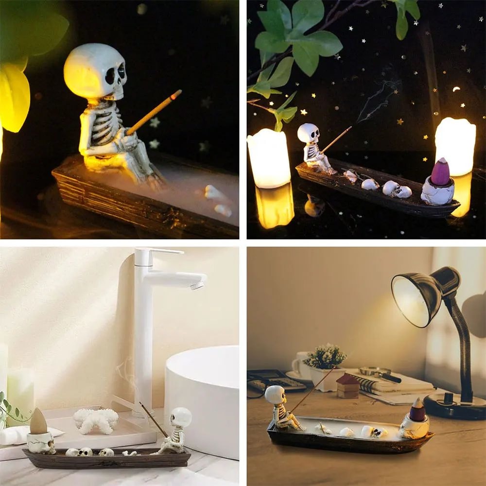 MysticSkull Ghost Boat Incense Holder Creative Skeleton Resin Burner For Cones Sticks Aromatherap 3
