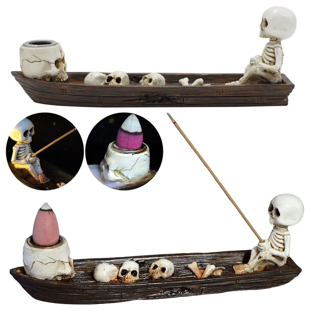 MysticSkull Ghost Boat Incense Holder Creative Skeleton Resin Burner For Cones Sticks Aromatherap 4