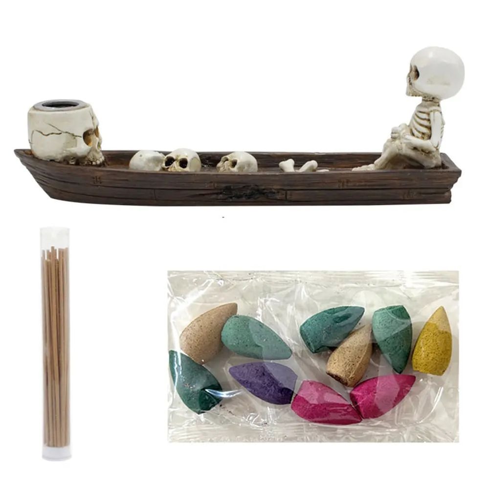 MysticSkull Ghost Boat Incense Holder Creative Skeleton Resin Burner For Cones Sticks Aromatherap 5