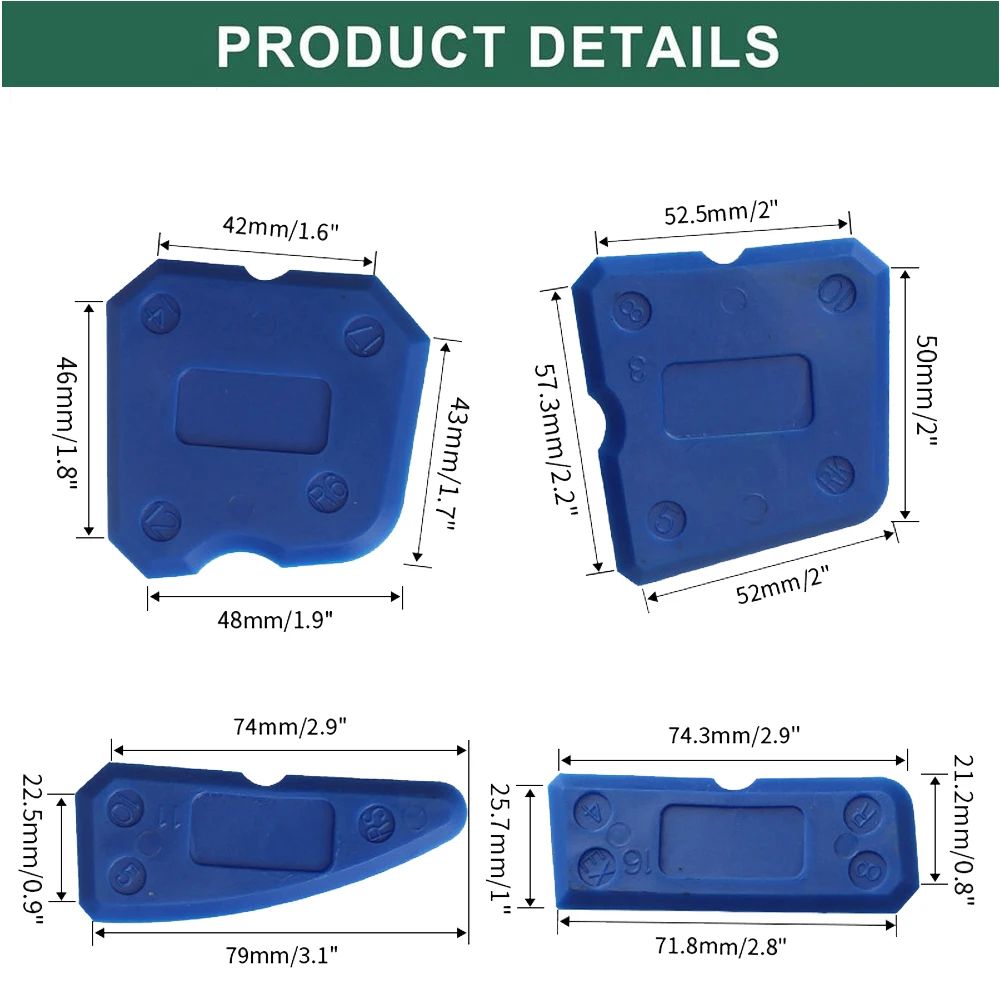 4Piece Silicone Caulking Tool Kit Sealant Finisher Grout Remover MultiEdge Scraper Set 4