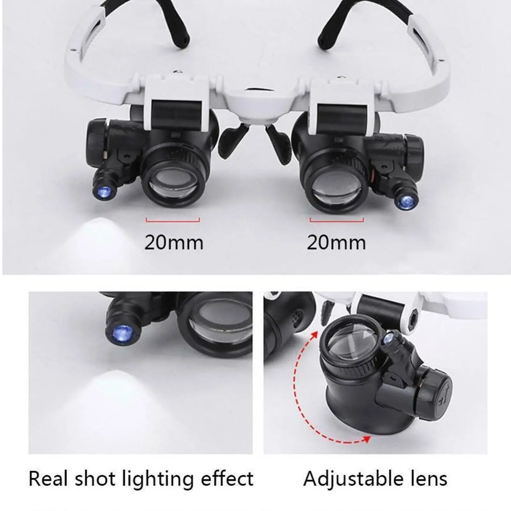 LED HeadMounted Magnifier Glasses Adjustable 8X15X23X Jewelry Watch Repair Loupe With Dual Lights 4