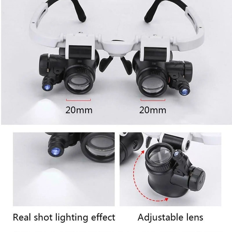 LED HeadMounted Magnifier Glasses Adjustable 8X15X23X Jewelry Watch Repair Loupe With Dual Lights 4