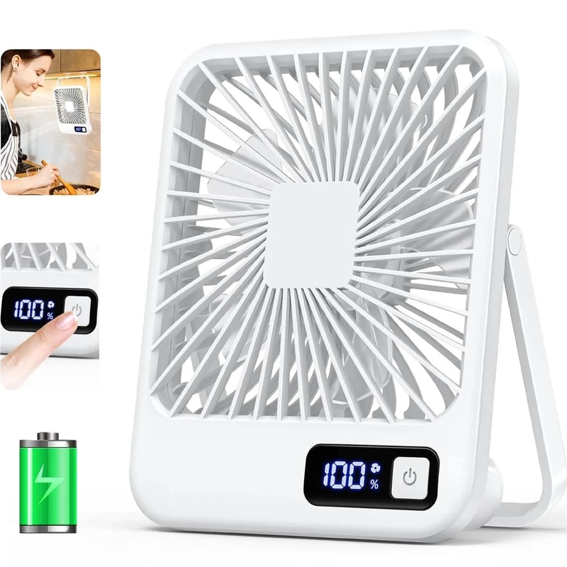Portable USB Rechargeable Desk Fan 5Speed Ultra Quiet Folding Fan With Power Display 8