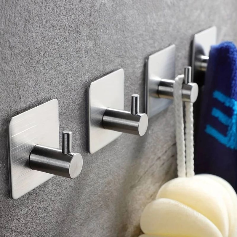 Modern Stainless Steel Adhesive Hooks HeavyDuty Wall Hooks For Bathroom Kitchen Home Storage 1